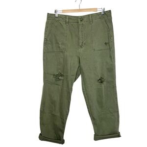 American Eagle Ankle Utility Pants Army Green Womens 14 Distressed Mid Rise